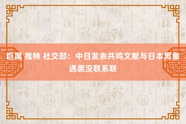 巨屌 推特 社交部：中日发表共鸣文献与日本男童遇袭没联系联