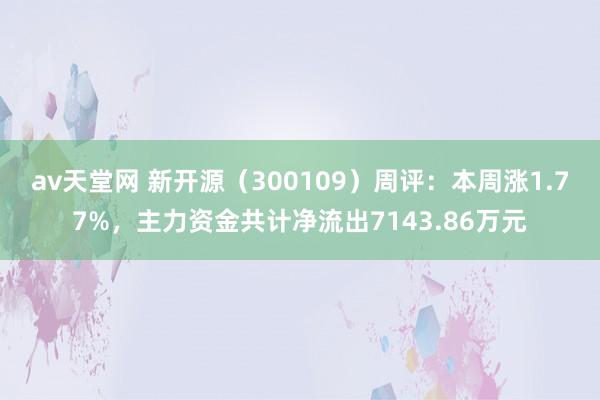 av天堂网 新开源（300109）周评：本周涨1.77%，主力资金共计净流出7143.86万元